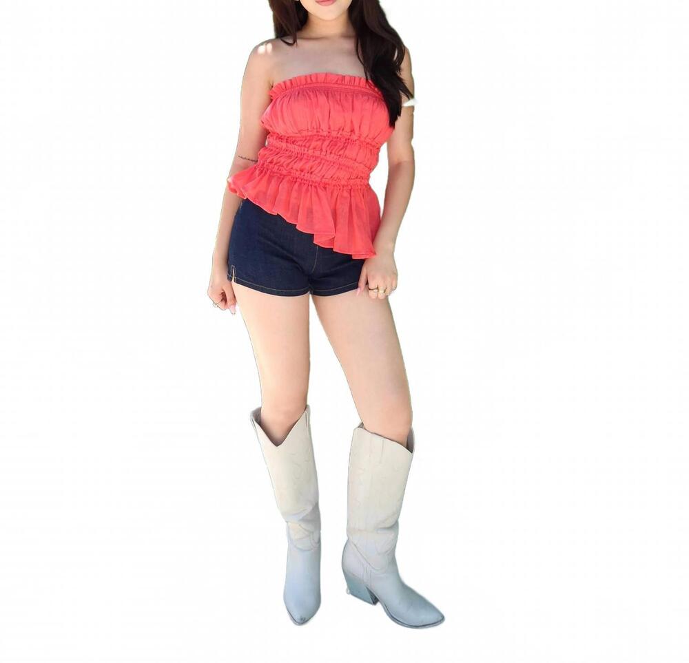 NEW SKY TO MOON rebel ruffled tube top in red